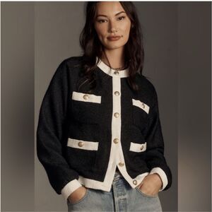 Anthropologie Colorblock Tweed Coatigan XL